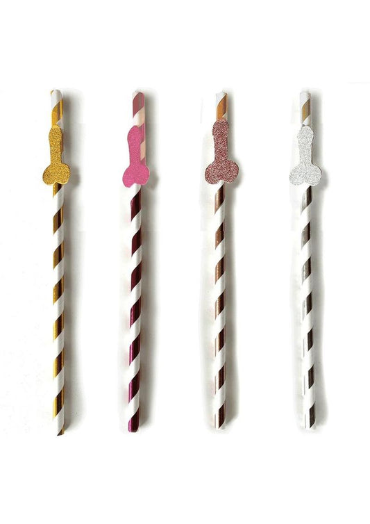 Glitterati Penis Party Tall Celebration Straws - Assorted Colors - 8 Pack
