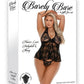 Barely Bare Flower Lace Babydoll with Thong - Black - Plus Size/Queen - 2pc