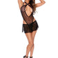 Barely Bare Halter Teddy and Skirt - Black - One Size