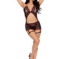 Barely Bare Mini-Skirt, Garters, Bra and G-String - Black - One Size - Set