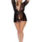 Barely Bare Sheer Polka Dot Robe - Black - Plus Size/Queen