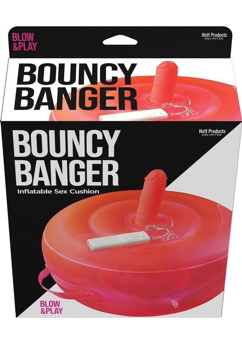 Bouncy Banger Inflatable Cushion with Wire Controller Vibrating Silicone Dildo - Red