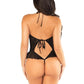 Floral Lace Halter Bodysuit with Mini Bow and Flutter Accent