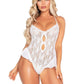 Floral Lace Halter Bodysuit with Mini Bow and Flutter Accent - White - One Size