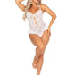 Floral Lace Halter Bodysuit with Mini Bow and Flutter Accent