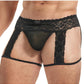 Lace King Men's Lace and Mesh Garter Panty - Black - Medium/Small