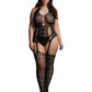 Le Desire Lace Suspender Bodystocking - Black - Queen