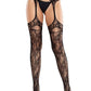 Leg Avenue Bloom Net Stockings with Cut-Out Thigh Detail and Attached Garter Belt
