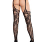 Leg Avenue Bloom Net Stockings with Cut-Out Thigh Detail and Attached Garter Belt