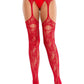 Leg Avenue Bloom Net Stockings with Cut-Out Thigh Detail and Attached Garter Belt