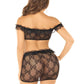 Leg Avenue Bow Net Ruffle Trimmed Bra Top and V-Cut Low Waist Mini Skirt