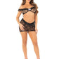 Leg Avenue Bow Net Ruffle Trimmed Bra Top and V-Cut Low Waist Mini Skirt