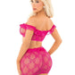 Leg Avenue Bow Net Ruffle Trimmed Bra Top and V-Cut Low Waist Mini Skirt