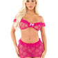 Leg Avenue Bow Net Ruffle Trimmed Bra Top and V-Cut Low Waist Mini Skirt - Magenta/Red - One Size - 2 Piece