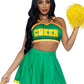 Leg Avenue Bring It Baddie Set Top with Cheer Logo, Pleated Skirt and Pom Pom - Green - Large/Medium - 3 Piece