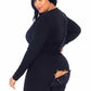 Leg Avenue Brushed Rib Romper Long Johns with Cheeky Snap Closure Back Flap - Black - Queen/XLarge/XXLarge