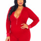 Leg Avenue Brushed Rib Romper Long Johns with Cheeky Snap Closure Back Flap - Red - Queen/XLarge/XXLarge