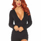 Leg Avenue Brushed Rib Romper Long Johns with Cheeky Snap Closure Back Flap - Black - Large/Medium