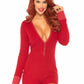 Leg Avenue Brushed Rib Romper Long Johns with Cheeky Snap Closure Back Flap - Red - Medium/Small