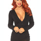 Leg Avenue Brushed Rib Romper Long Johns with Cheeky Snap Closure Back Flap - Black - Large/XLarge