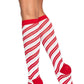 Leg Avenue Candy Cane Lurex Knee High Socks - Red/White - One Size