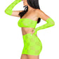 Leg Avenue Checkerboard Net and Opaque Bandeau Mini Skirt and Arm Warmers - Green/Neon Green - One Size
