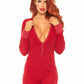 Leg Avenue Cozy Brushed Rib Long Johns with Cheeky Snap Closure Back Flap - Red - Medium/Small