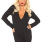 Leg Avenue Cozy Brushed Rib Long Johns with Cheeky Snap Closure Back Flap - Black - Large/XLarge
