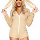 Leg Avenue Cuddle Bunny Ultra Soft Zip Up Teddy with Bunny Ear Hood and Cute Bunny Tail - Beige - Medium