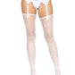Leg Avenue Daisy Dot Fishnet Stockings with Scalloped Top - White - One Size