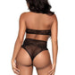 Leg Avenue Dotted Net Keyhole Halter Crop Top with Lace Accents and High Waist Thong Panty - Black - One Size - 2 Pieces