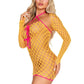 Leg Avenue Eyelet Net Mini Dress with Tie-Front Keyhole Detail and Shrug - One Size - 2 Piece