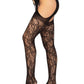 Leg Avenue Eyelet Rose Suspender Hose - Black - One Size