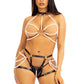 Leg Avenue Faux Pearl Multi Strand Halter Harness with O-Ring Detail and Convertible Vegan Leather Butt Harness - Black/White - Large - 2 Piece
