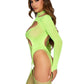 Leg Avenue Fishnet Halter Suspender Bodystocking and Layered Opaque Cut-Out Teddy - Green - One Size - 2 Piece