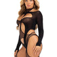 Leg Avenue Fishnet Halter Suspender Bodystocking and Layered Opaque Cut-Out Teddy - Black - One Size - 2 Piece