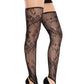 Leg Avenue Floral Net Toe Loop Footless Thigh Highs - Black - One Size