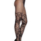 Leg Avenue French Cut Dahlia Lace Tights with Net Thigh Detail - Black - One Size