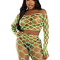 Leg Avenue Hardcore Net Crop Top and Footless Tights - Neon Green - One Size - 2 Piece