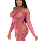 Leg Avenue Hardcore Net Crop Top and Footless Tights - Neon Pink - One Size - 2 Piece