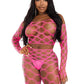 Leg Avenue Hardcore Net Crop Top and Footless Tights - Neon Pink - One Size - 2 Piece