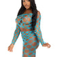 Leg Avenue Hardcore Net Crop Top and Footless Tights - Turquoise - One Size - 2 Piece