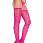 Leg Avenue Heart Lace Trimmed Heart Net Stockings with Attached Garter Belt - Magenta/Red - One Size