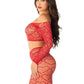 Leg Avenue Heart Net Off The Shoulder Crop Top and Footless Tights - Red - One Size - 2 Piece