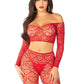 Leg Avenue Heart Net Off The Shoulder Crop Top and Footless Tights