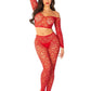 Leg Avenue Heart Net Off The Shoulder Crop Top and Footless Tights - Red - One Size - 2 Piece