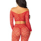 Leg Avenue Heart Net Off The Shoulder Crop Top and Footless Tights