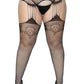 Leg Avenue Industrual Net Stocking with Dutchess Lace Top and Attached Multi-Strand Garter Belt - Black - Queen/XLarge/XXLarge