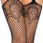 Leg Avenue Industrual Net Stocking with Dutchess Lace Top and Attached Multi-Strand Garter Belt - Black - One Size