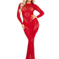 Leg Avenue Lace and Net Body Con Gown with Heart Keyhole Detail - Red - One Size